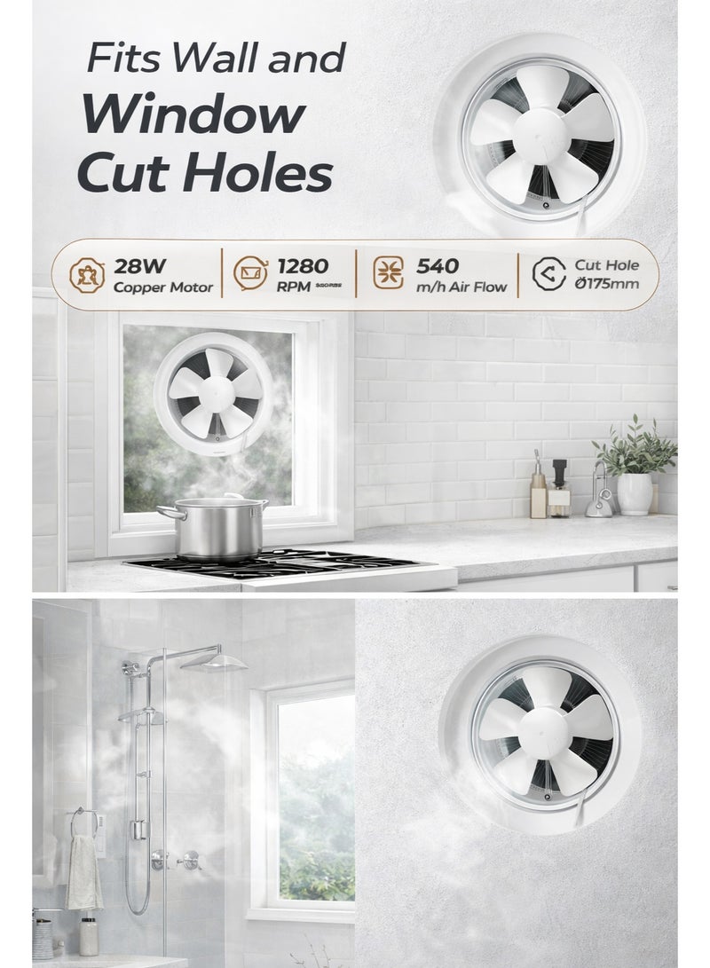 SK 6 Inch Round Exhaust Fan - AC 110V/220V Dual Voltage Support - 15x15 cm - 28W Energy Efficient - High-Speed Ventilation for Kitchen & Bathroom - White Round Ceiling/Wall Fan - Image 5